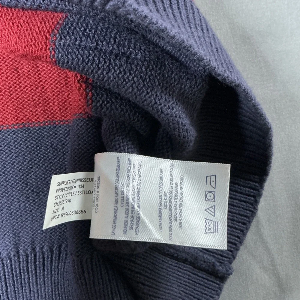 Chaps Mens Striped Rugby Sweater Navy Red Cotton Knit Long Sleeve NWT Size M